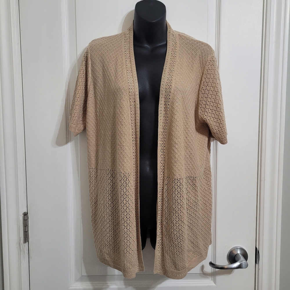 3/$20 Open-Front Short-Sleeve Knit Cardigan - Beige